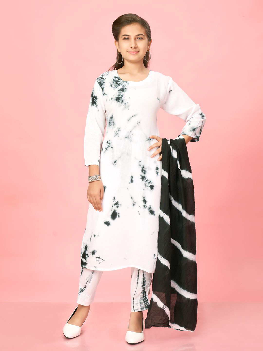 BAESD Girls Tie & Die Printed Extended Sleeves Kurta