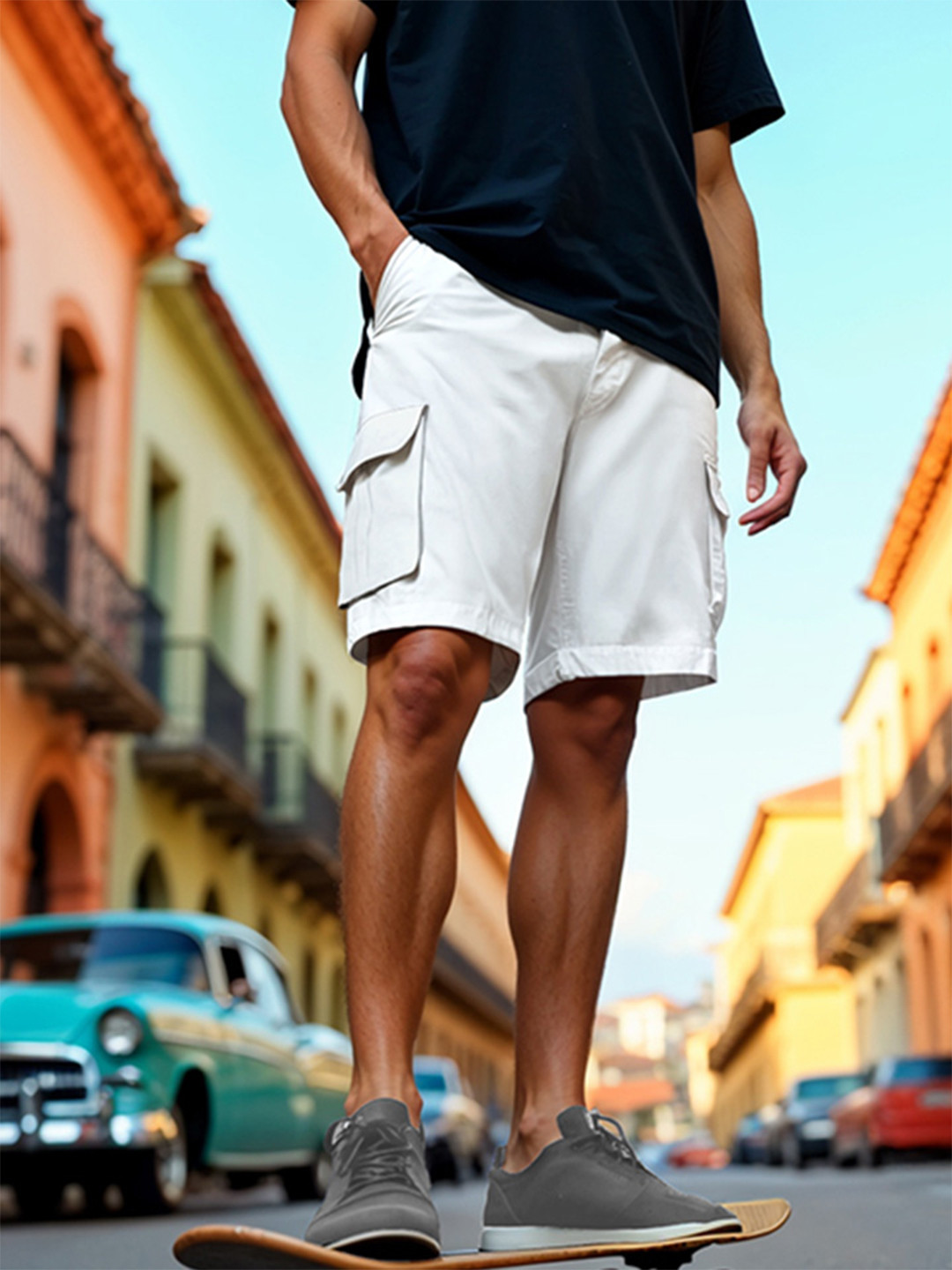 KINGDOM OF WHITE Men Regular Fit High-Rise Cotton Cargo Shorts