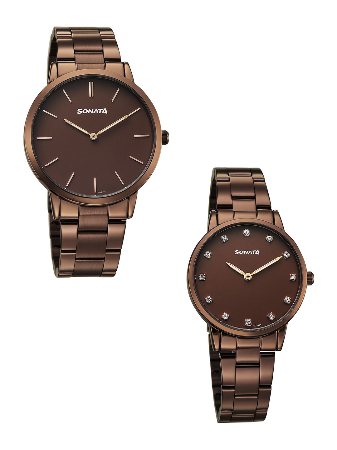 Sonata Perfect Pairs P2 Quartz Brown Round Dial Men and Women Pair Watch - 7718487092QM01
