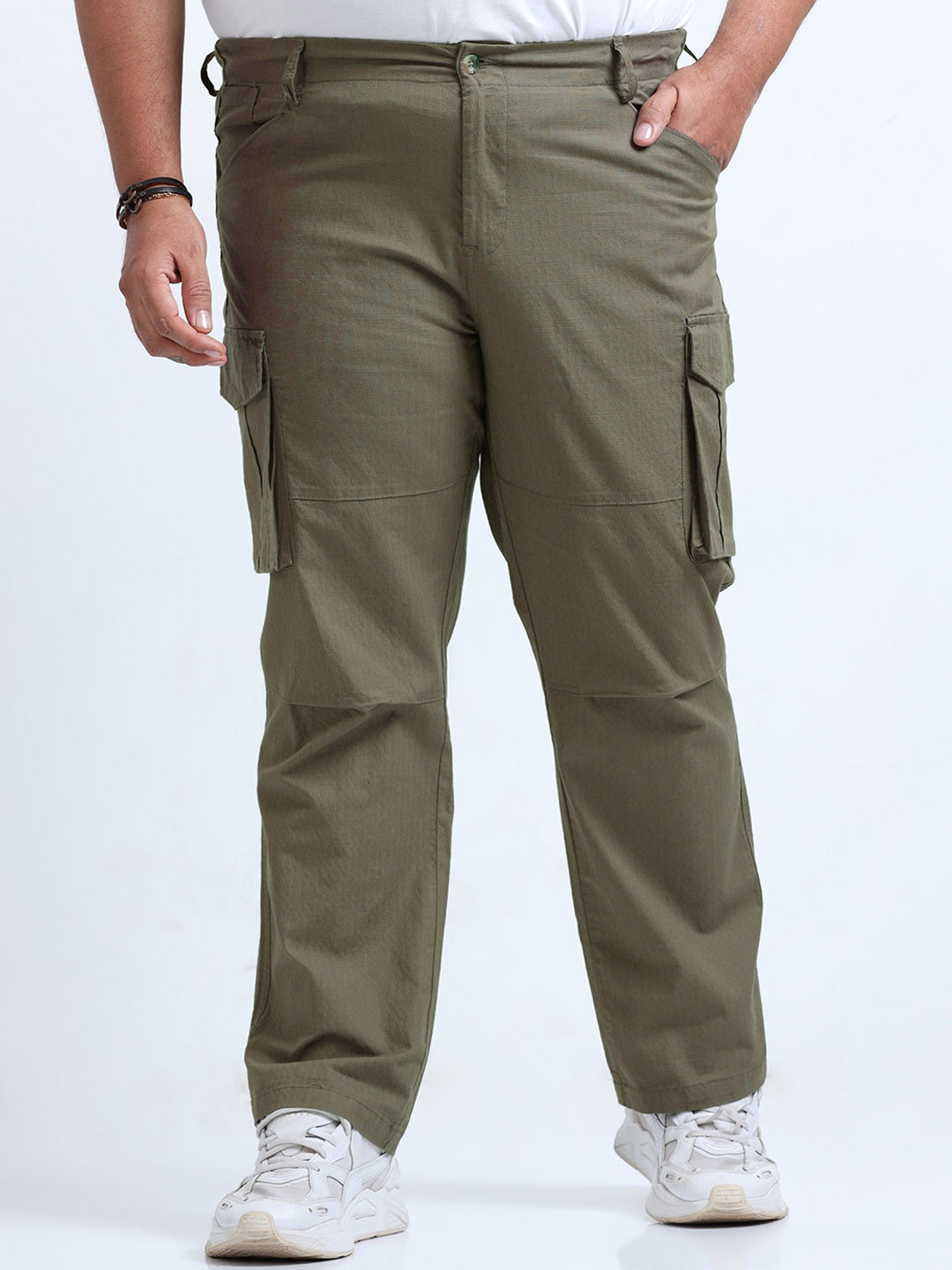 NEVER NEUD Men Plus Size Ribstop 6 Pockets Button Closure Cargo Pants