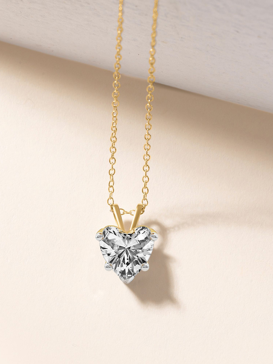 Sparkles Women 14Kt Gold Prong Heart Solitaire Pendant With Lab Grown Diamond - 1g