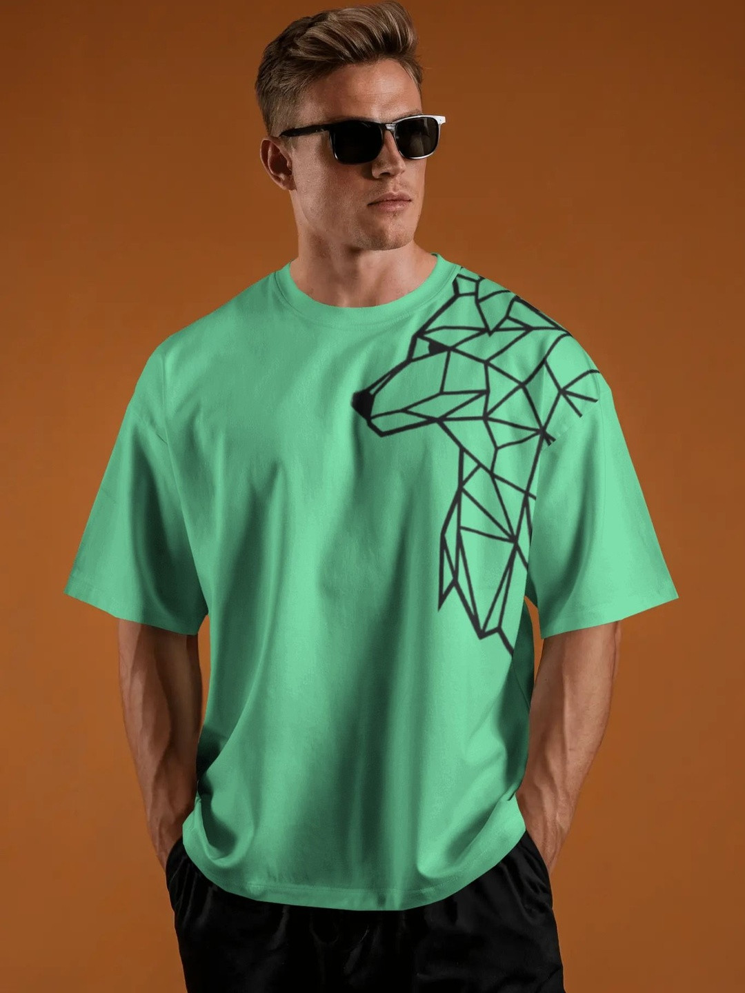 Silver Moon Men Geometric Graphic Oversized T-shirt