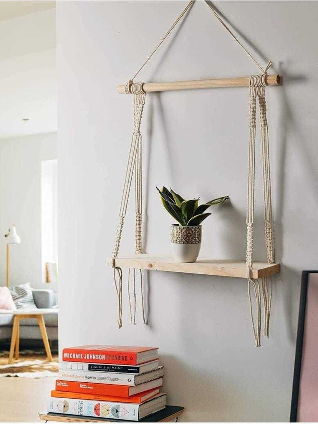 Aain White Macrame Wall Hanging Shelf Wall Decor