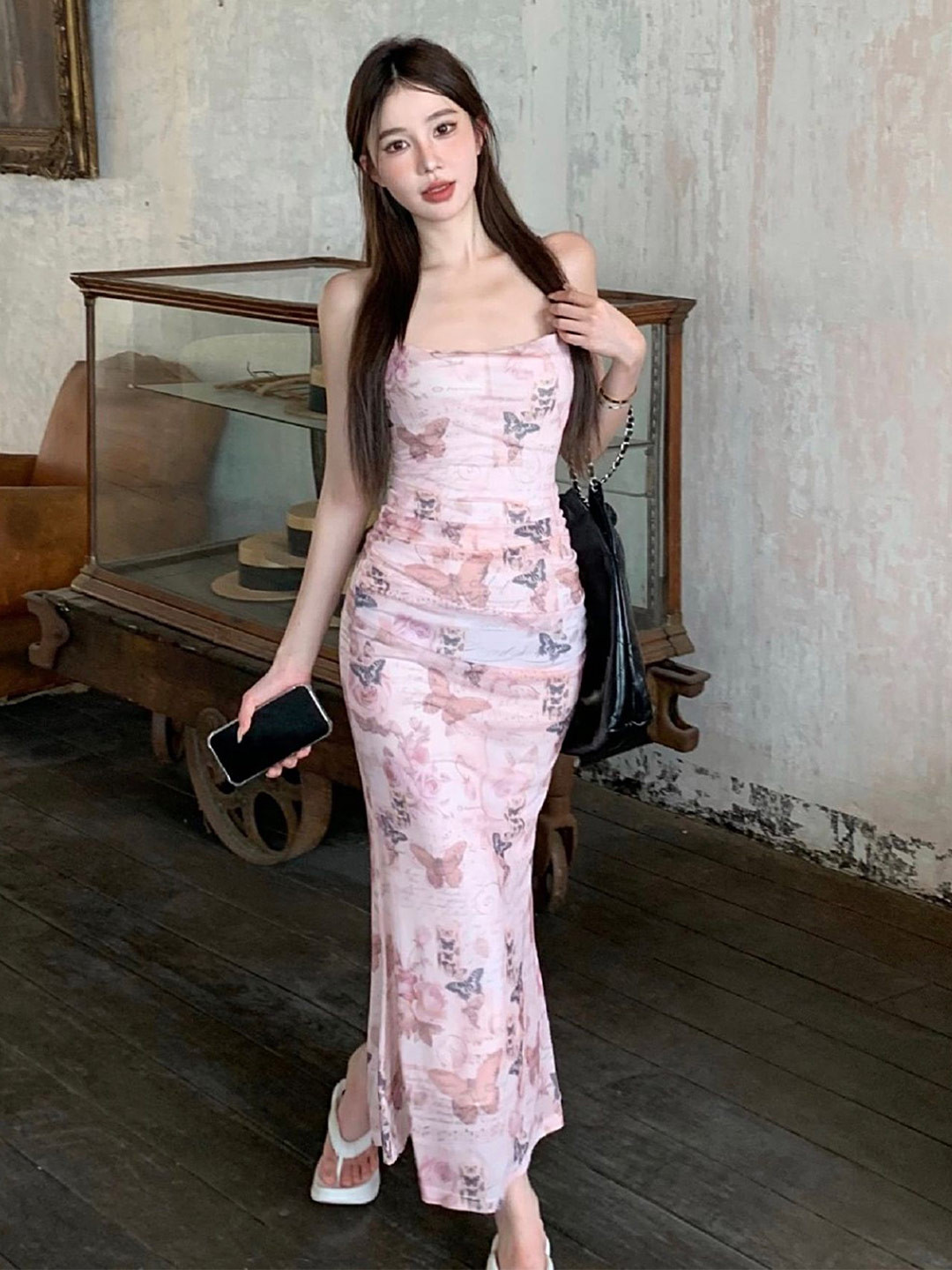 LULU & SKY Pink Floral Print Bodycon Maxi Dress