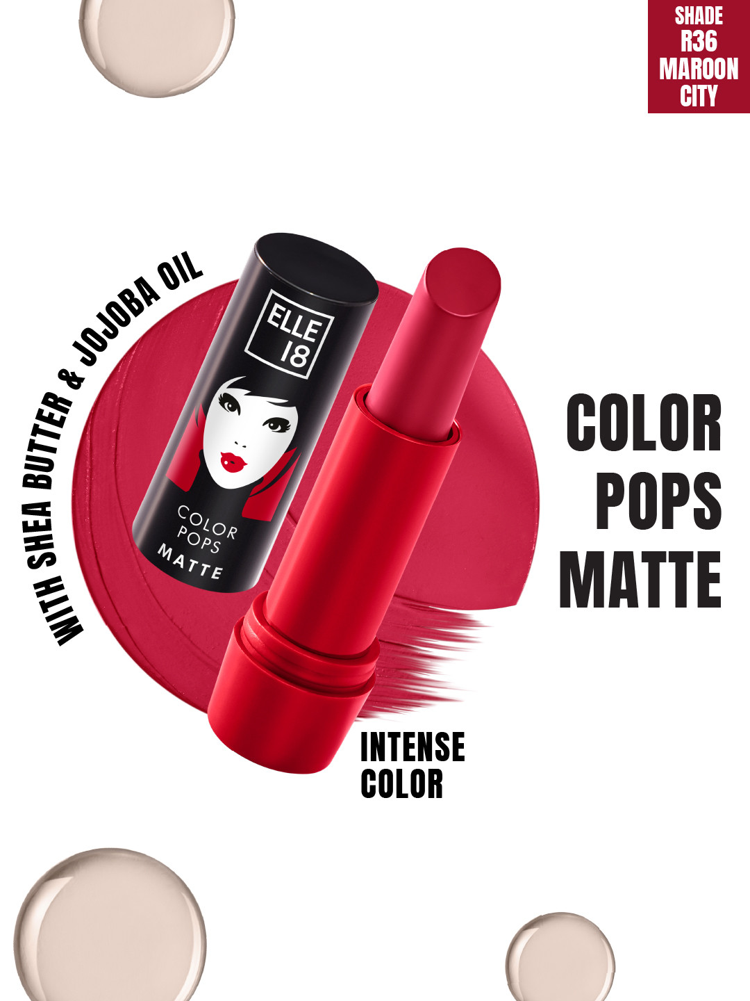ELLE 18  Color Pop Moisturising Matte Lip Color With Jojoba Oil 4.3g - R36 Maroon City