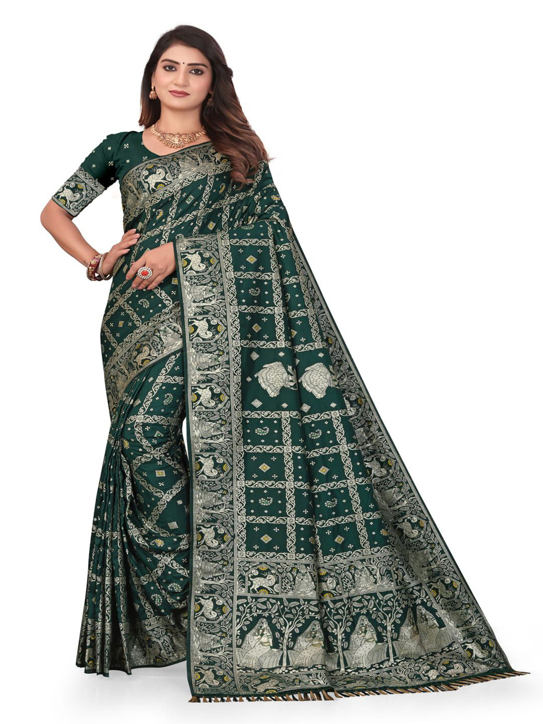 Bindi Fashion Woven Design Zari Banarasi Saree