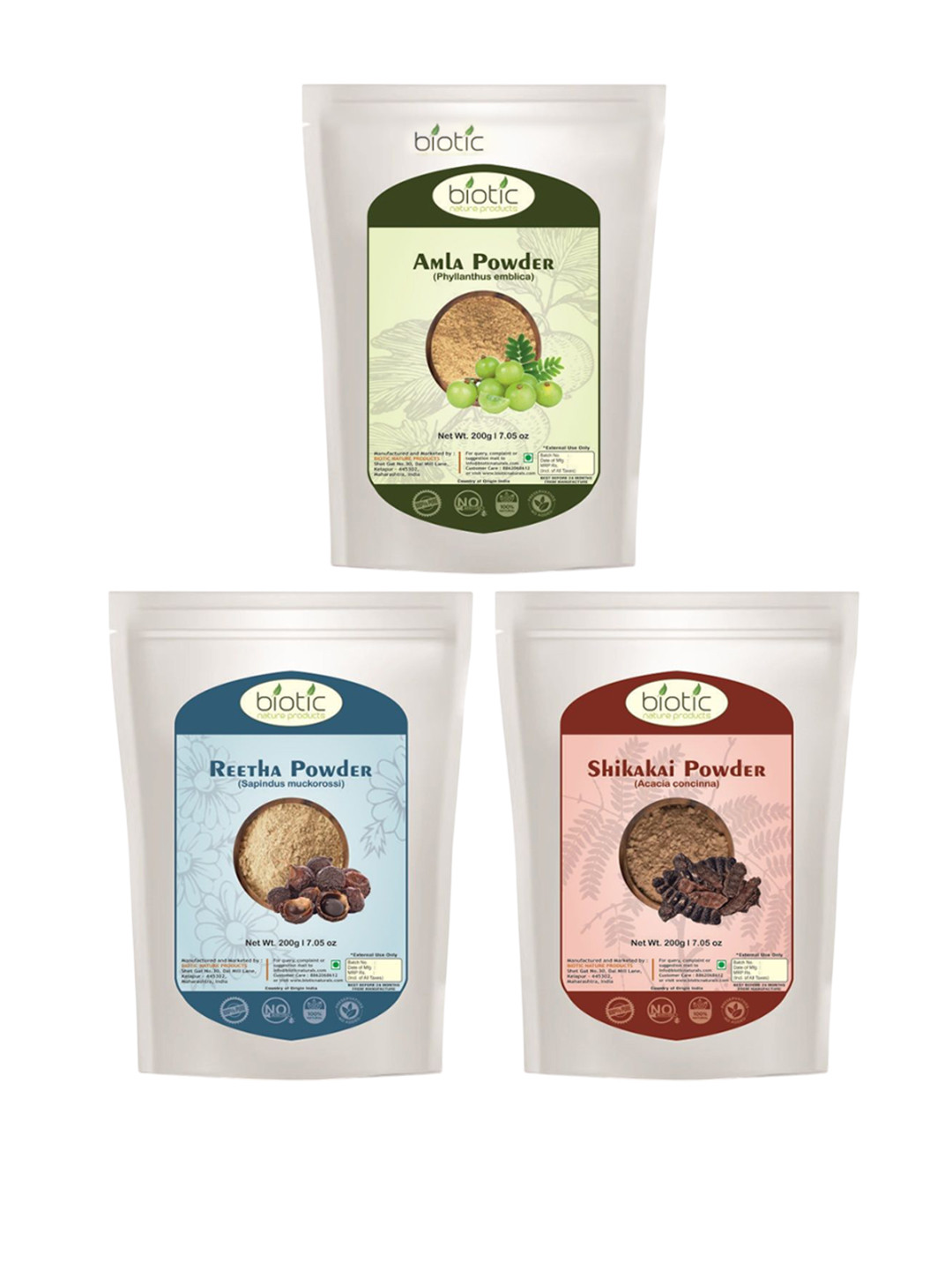 Biotic Set Of 3 Amla & Ritha & Shikakai Powder For Hair Care - 200 g Each