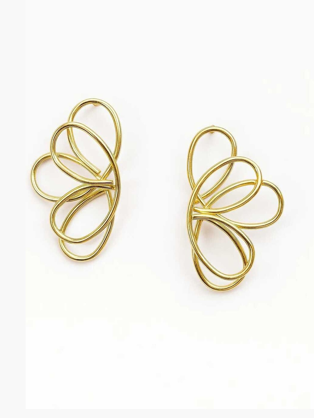 MODFUSE Women Gold-Toned Abstract Butterfly Wire Drop Earrings