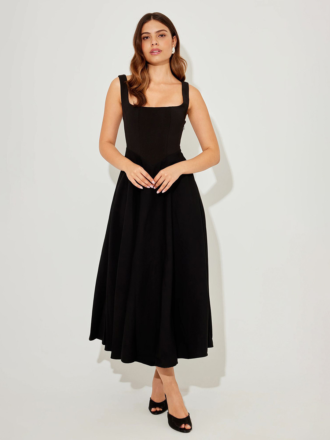 LULU & SKY Shoulder Straps Fit & Flare Midi Dress