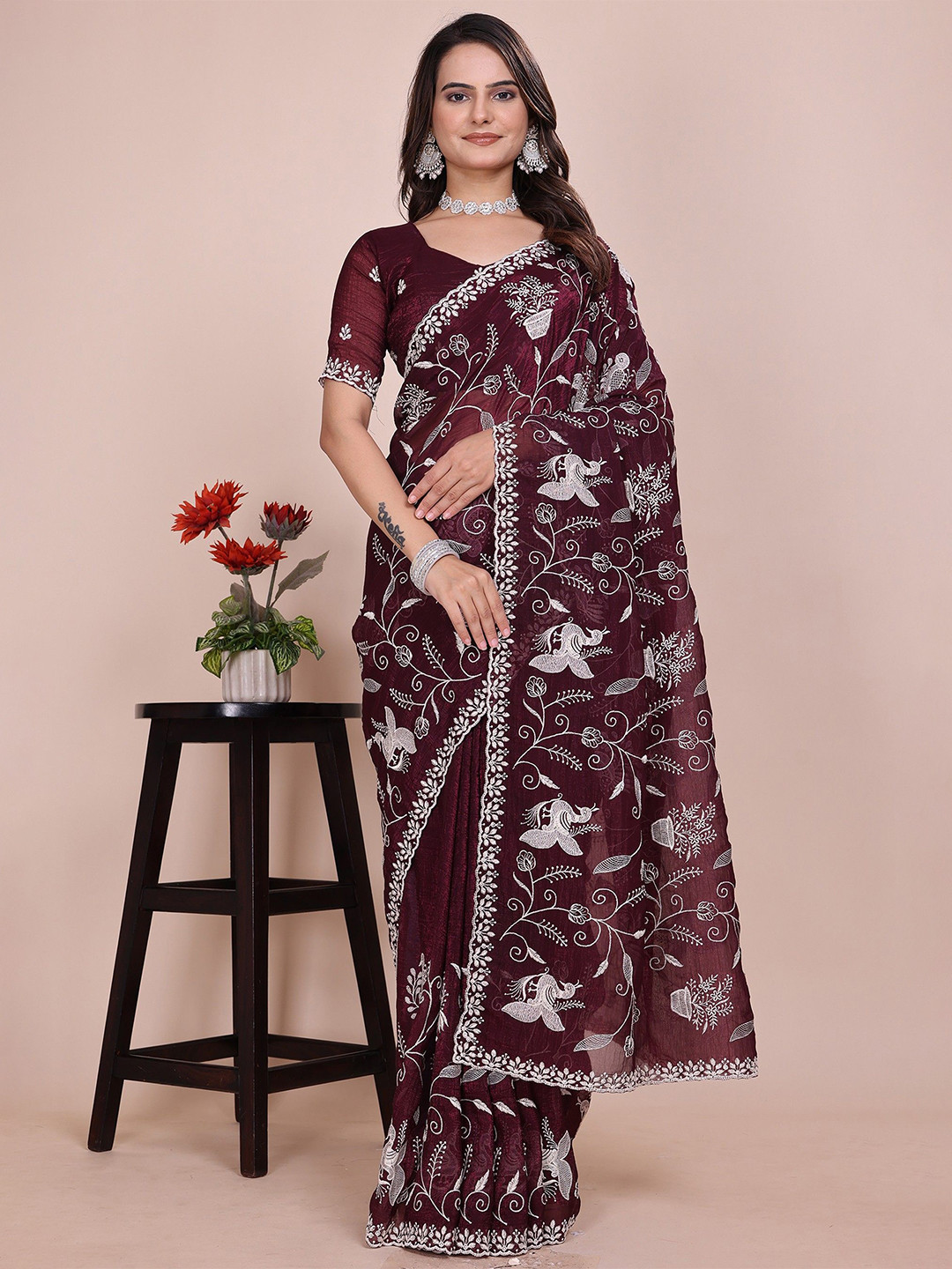 K 5 Fashion Ethnic Motifs Embroidered Heavy Work Saree