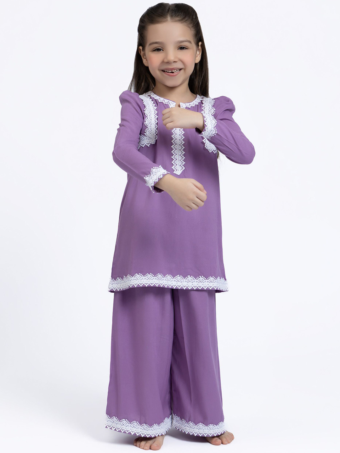 Sangria Girls Purple Rayon Round Neck Pure Cotton Causal Co-ord Set