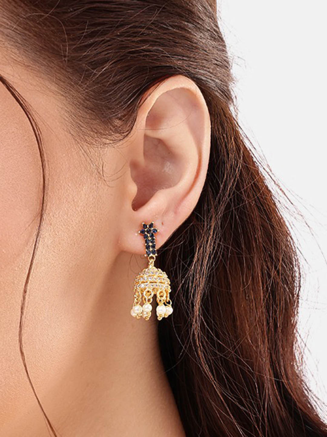 Nuyug 22K Gold CZ Studded Jhumkas