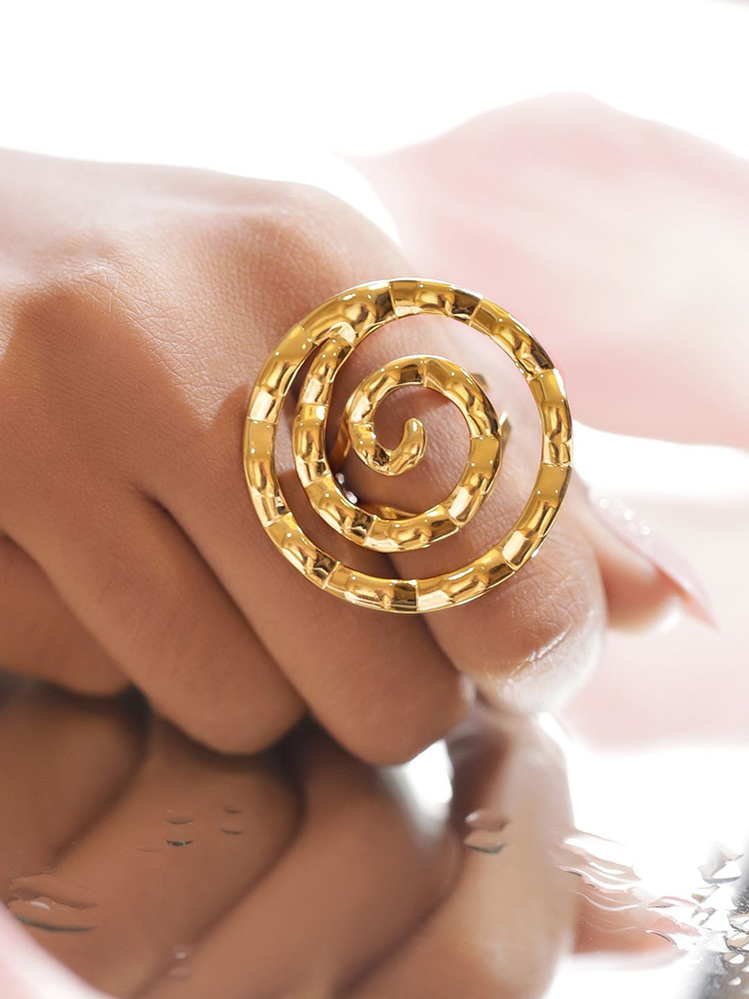 Rubans 18K Gold-Plated Stainless Steel Tarnish-Free Waterproof Bold Spiral Adjustable Ring