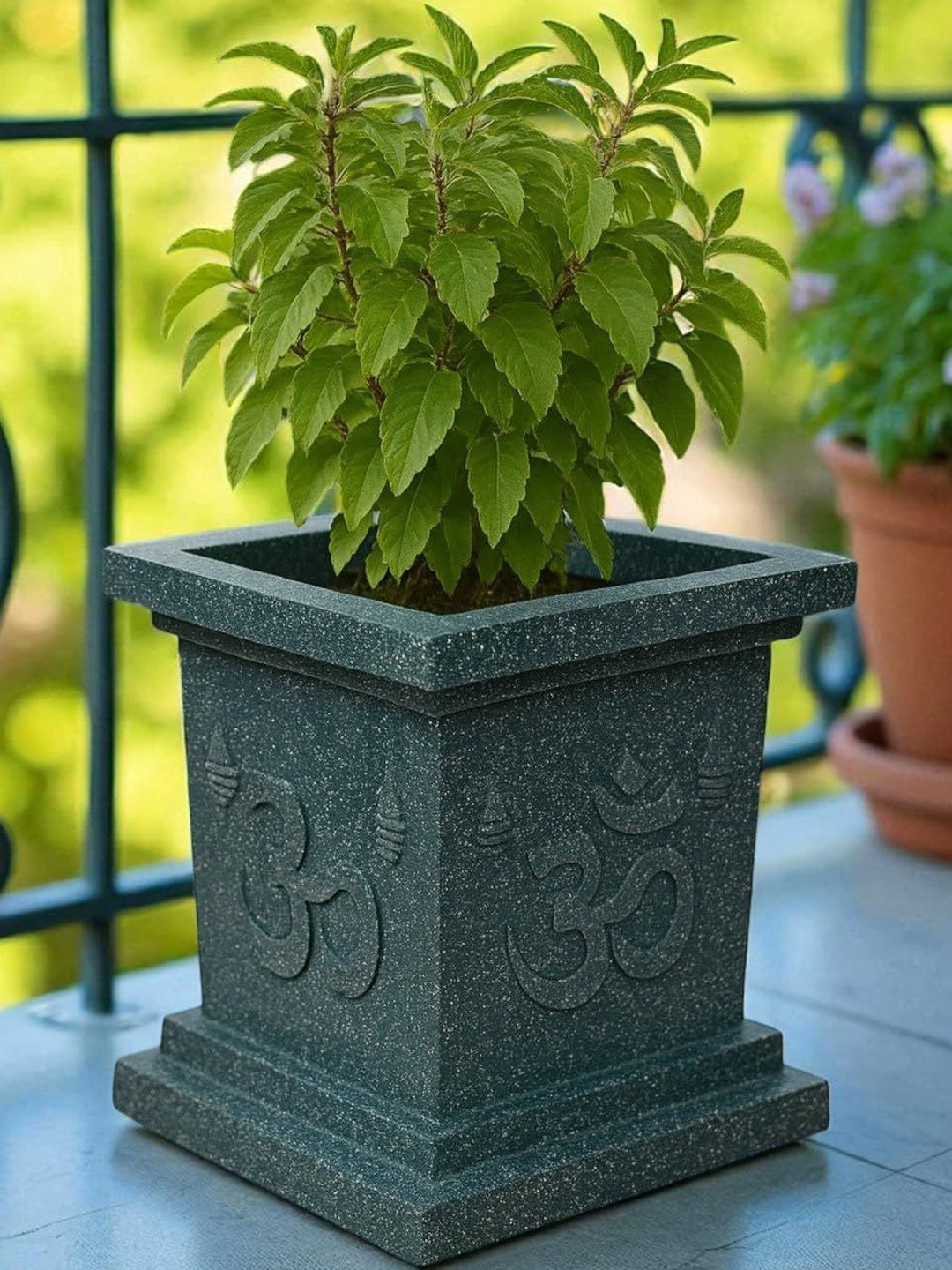 Go Hooked Traditional 12 Inch Tulsi Pot with Swastik Design