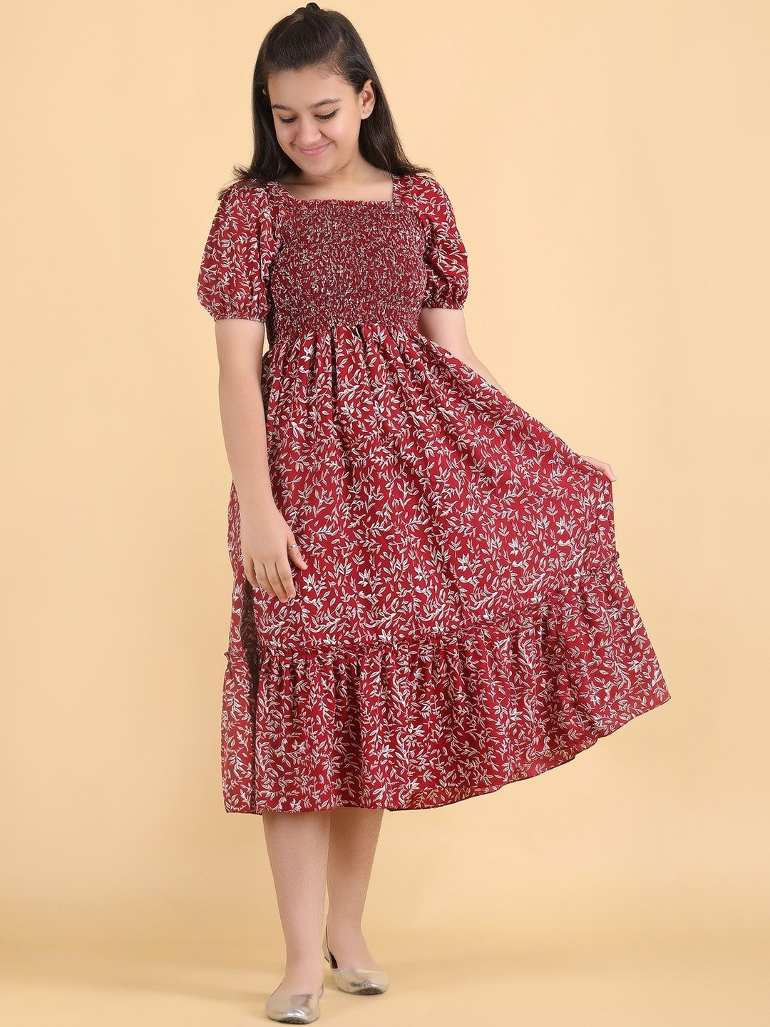 PaheliRani Girls Polyester Crepe Fit & Flare Midi Dress