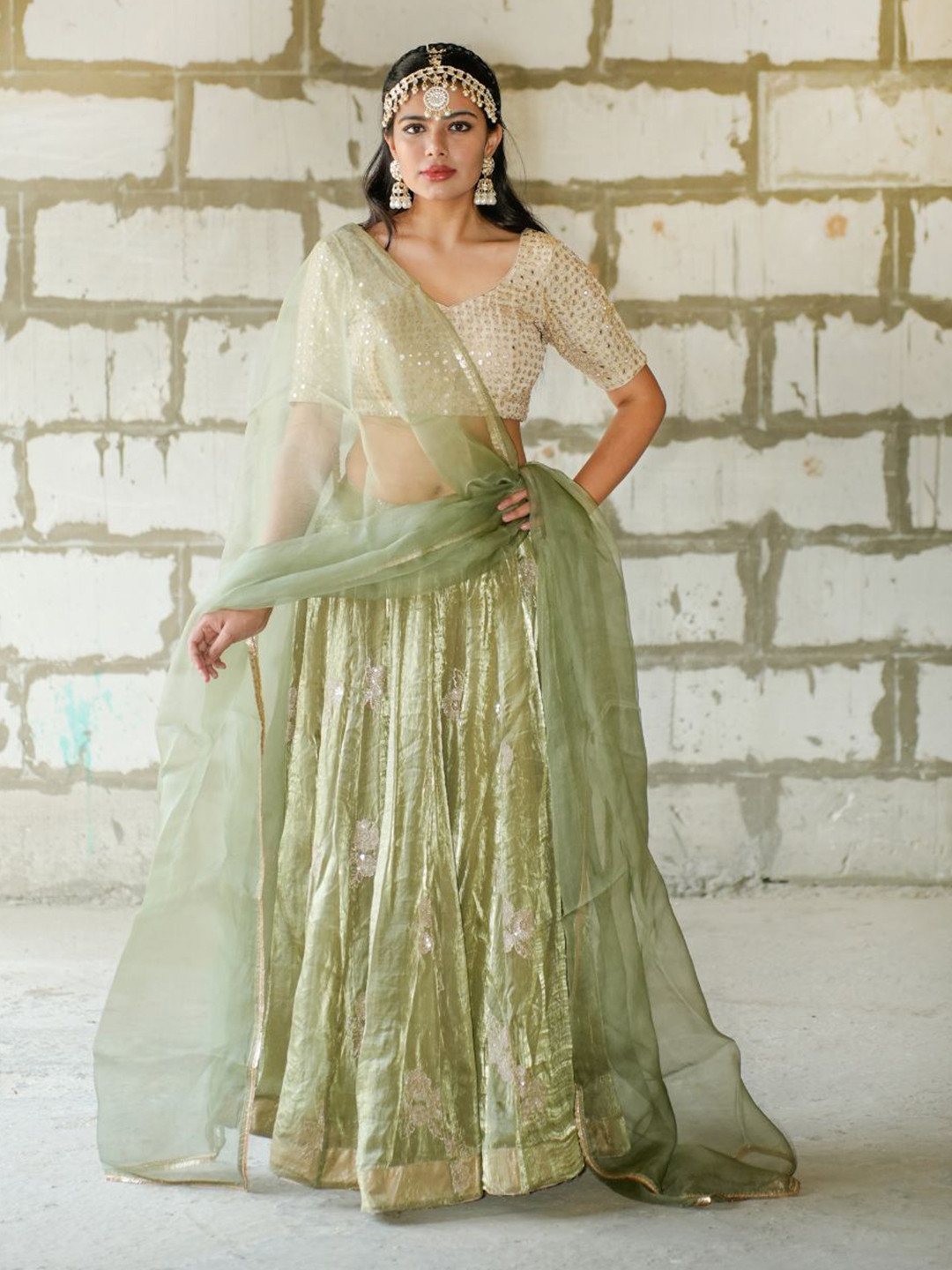 Uttaraa Ready To Wear Woven Design Organza Lehenga & Blouse With Dupatta