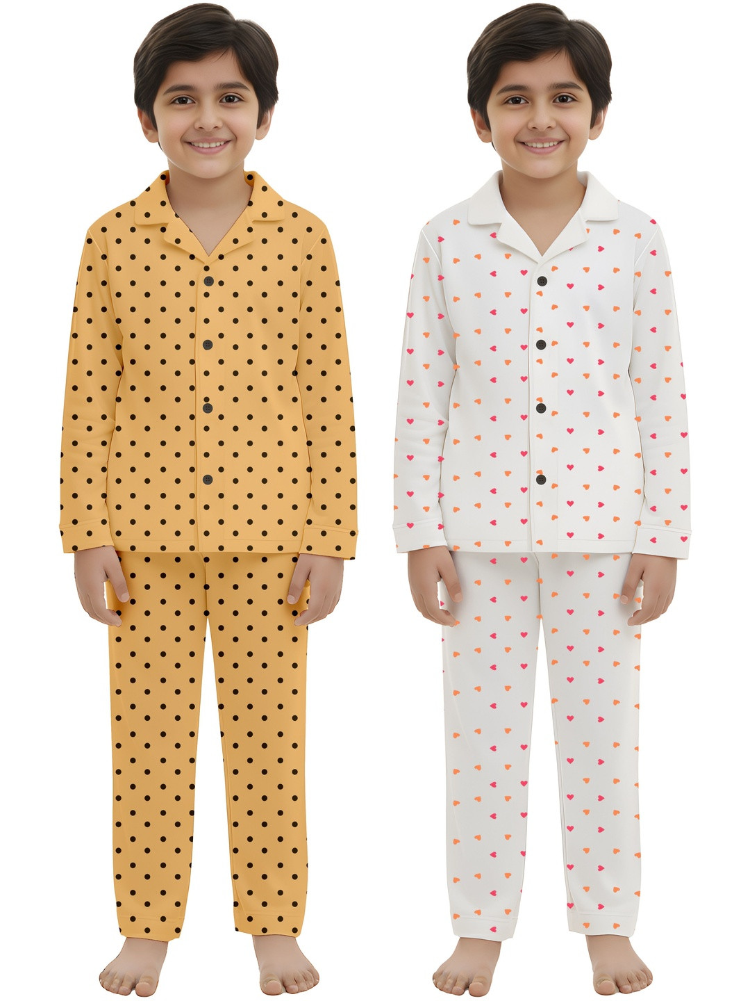 Fasha Unisex Kids Pack of 2 Yellow & White Cotton Printed Clothing Set