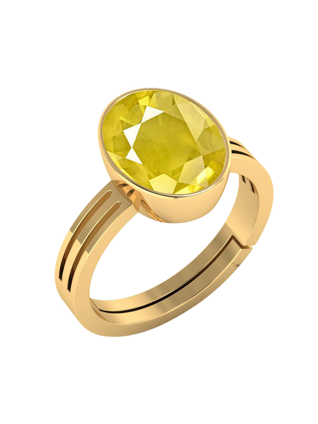 VISHVMA Gold-Plated 5.00 Ratti to 5.50 Ratti Sapphire Pukhraj Gemstone-Studded Finger Ring
