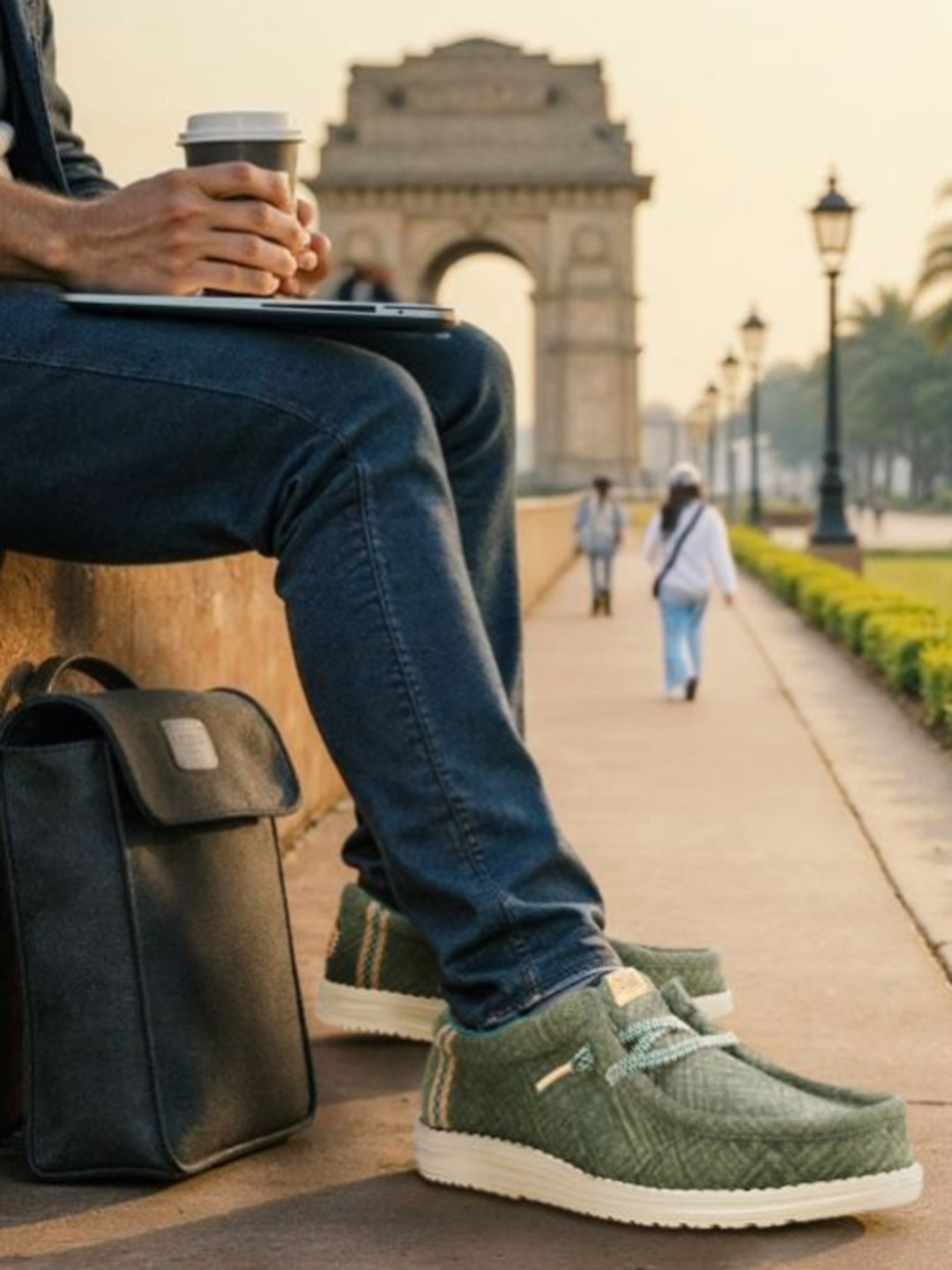 HEYDUDE Men Wally Jute Woven Design Slip-on Stretch-Lace Loafers