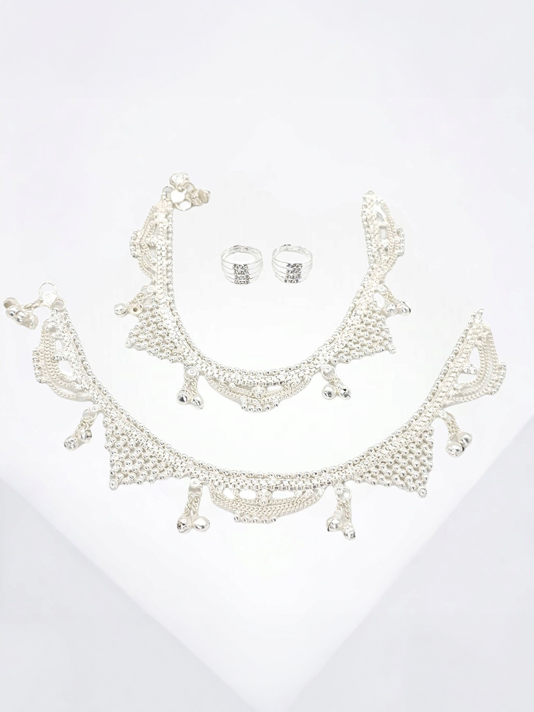 BR Ornaments Alloy Silver-Plated Artificial Stones Anklet With Toe Ring