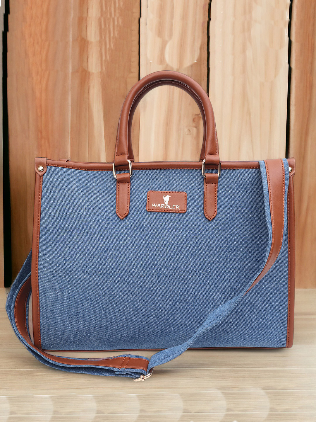 Warbler Brand Logo Textured Structured Tote Bag