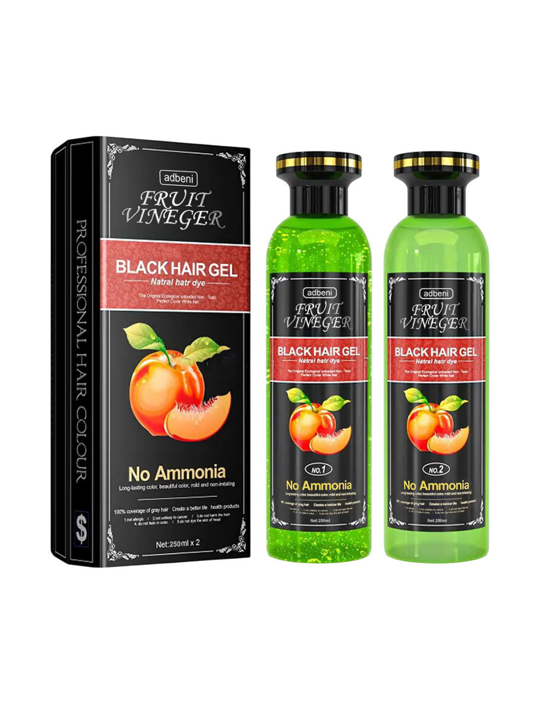 Adbeni Set of 2 Fruit Vinegar Hair Color Gel- 250 ml Each- Black