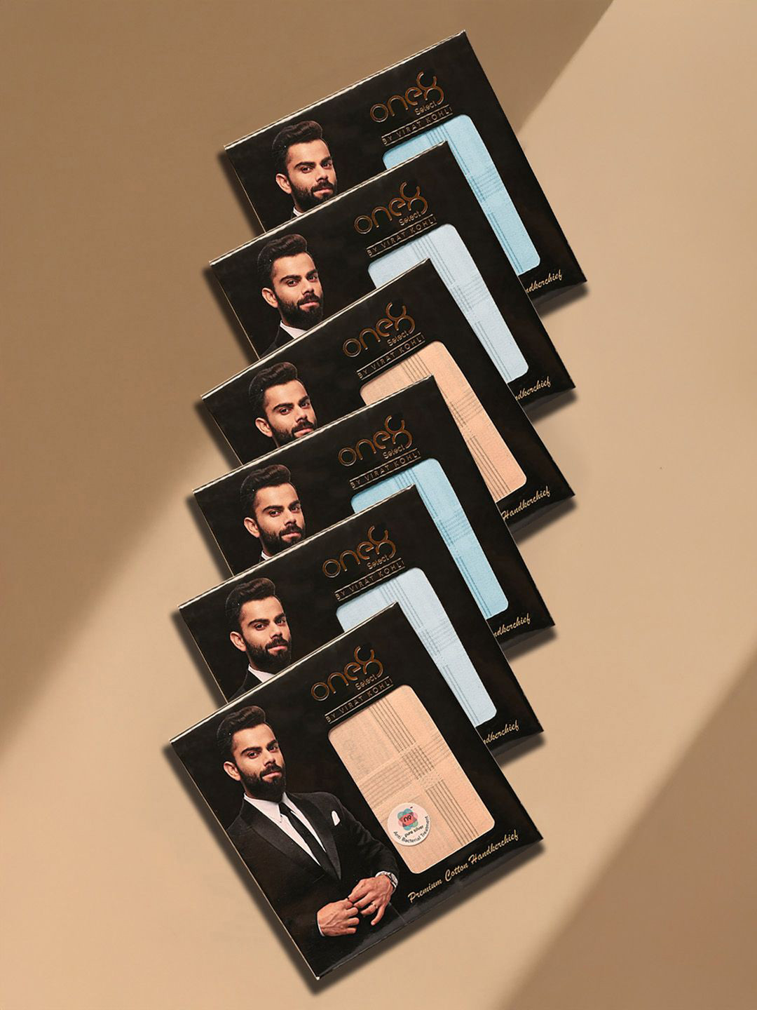 One8 Pack Of 6 Men Striped Border Design Cotton Handkerchiefs