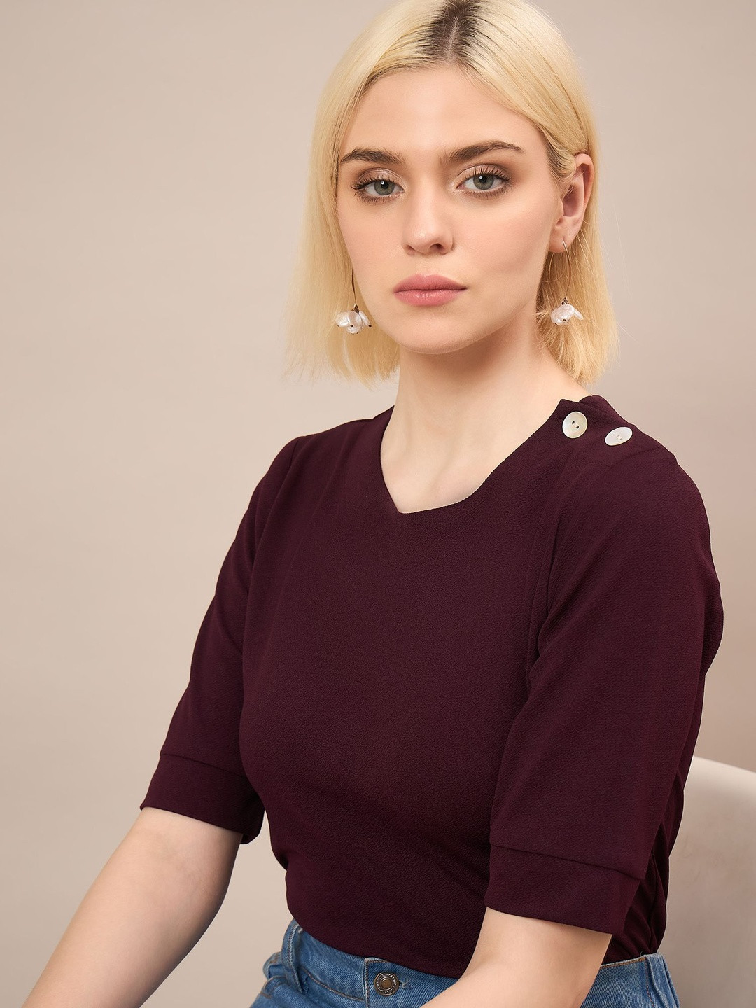 Roadster Textured Top with Shoulder Button Detail