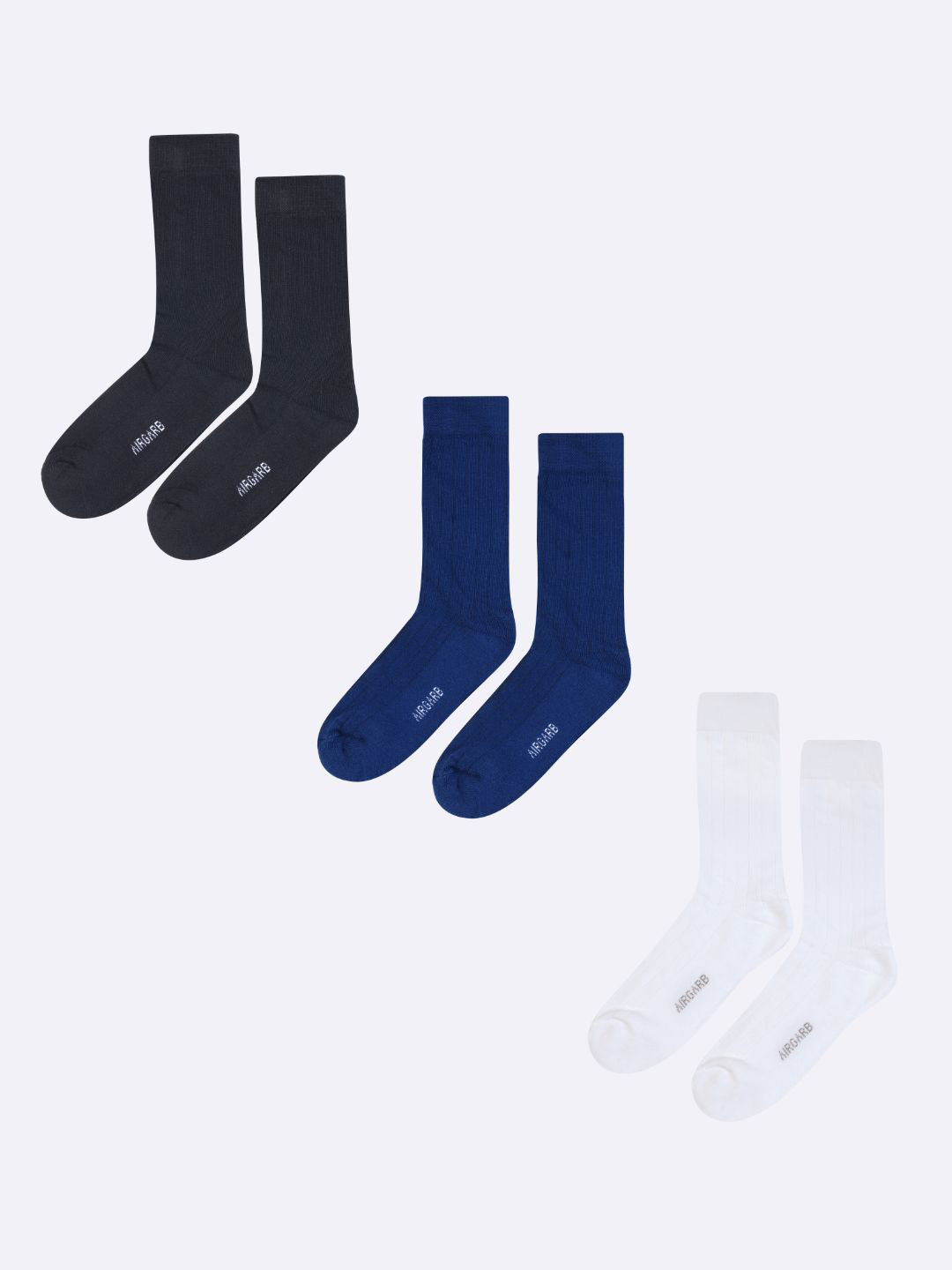 AIR GARB Pack of 3  Black and White and  Blue Ribbed Moisture-Wicking Calf Length Socks