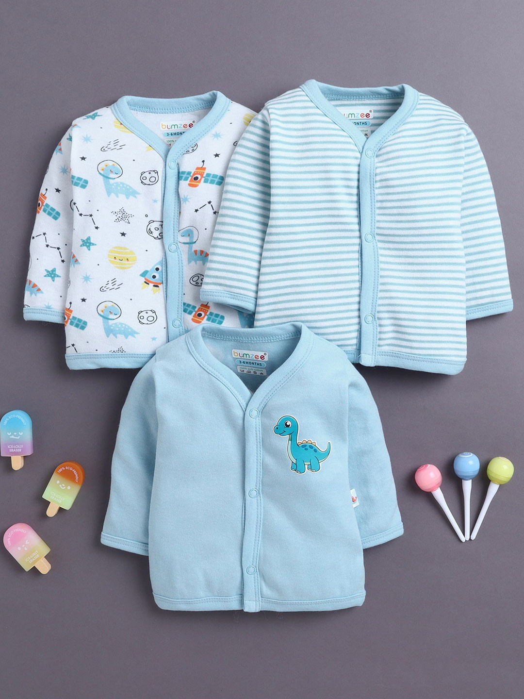 BUMZEE Infant Boys Pack Of 3 Printed Jhabla
