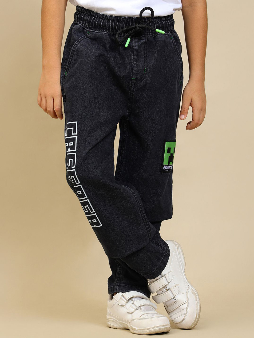 Kids Ville Boys Typography Printed Minecraft Regular Fit  Denim Jogger