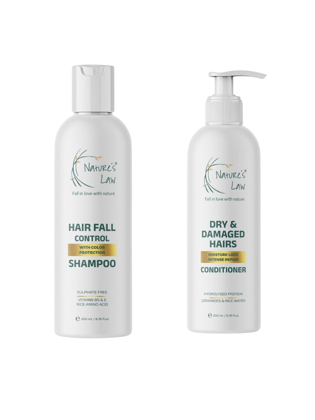 Nature's Law Set Of 2 Hair Fall Control Shampoo & Damaged Hairs Conditioner 200 ml Each