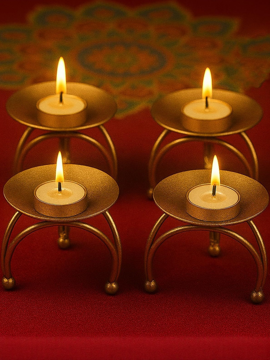 Go Hooked Set Of 4 Gold Toned Matte Finish Metal Pedestal Candle Stand
