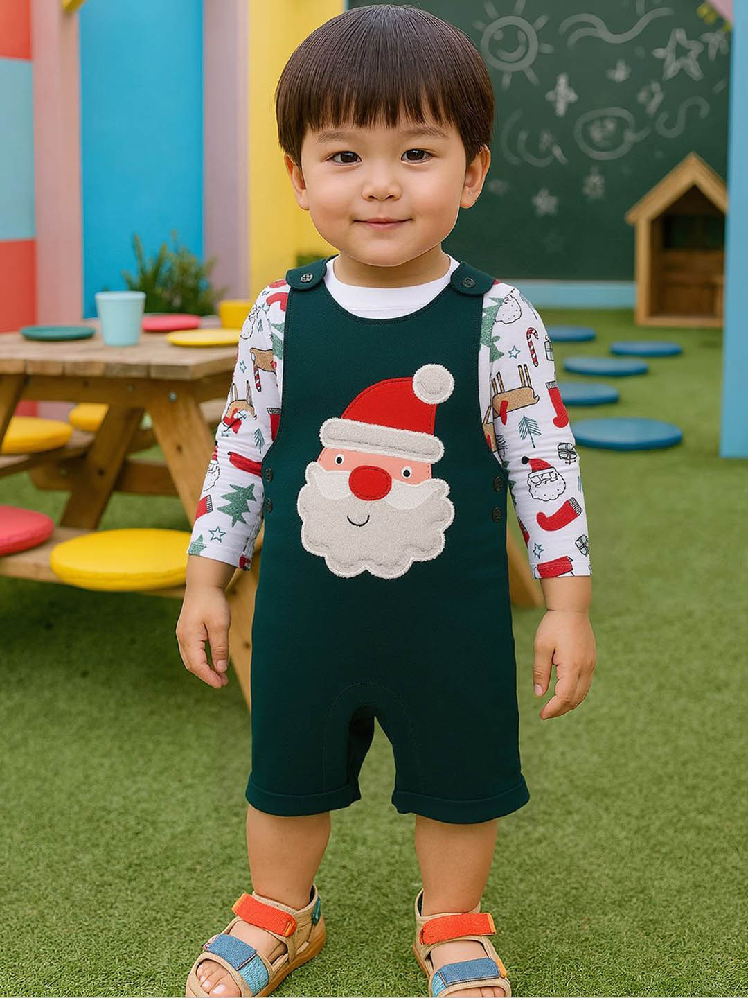 MINI KLUB Infant Boys Santa Claus Embroidered Dungaree With T-Shirt