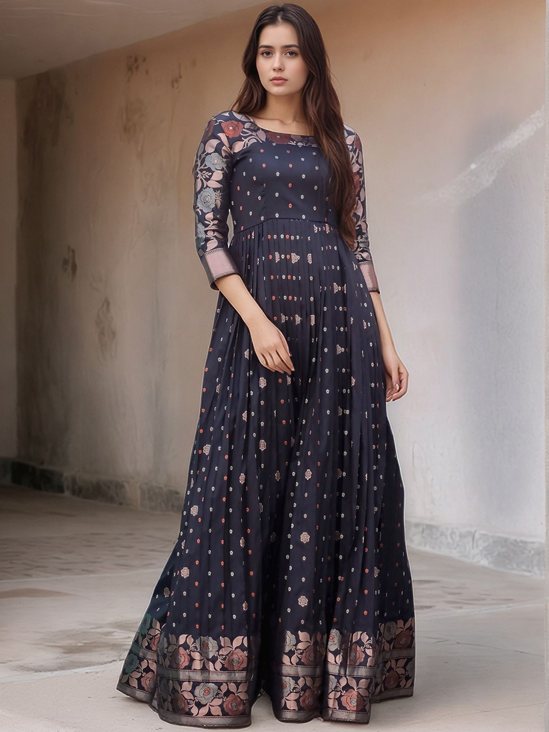 MORDEN MUSE Ethnic Motifs Printed Round Neck Fit and Flare Ethnic Dresses