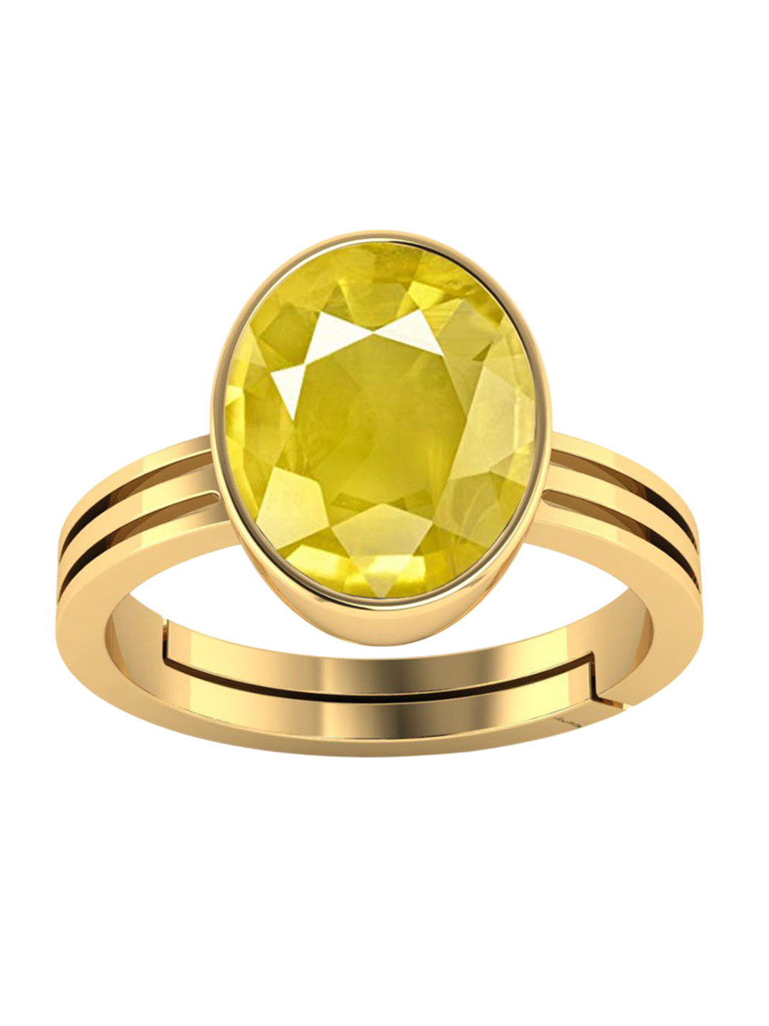 VISHVMA Gold-Plated 6.00 Ratti Sapphire Puhkraj Gemstone Studded Finger Ring