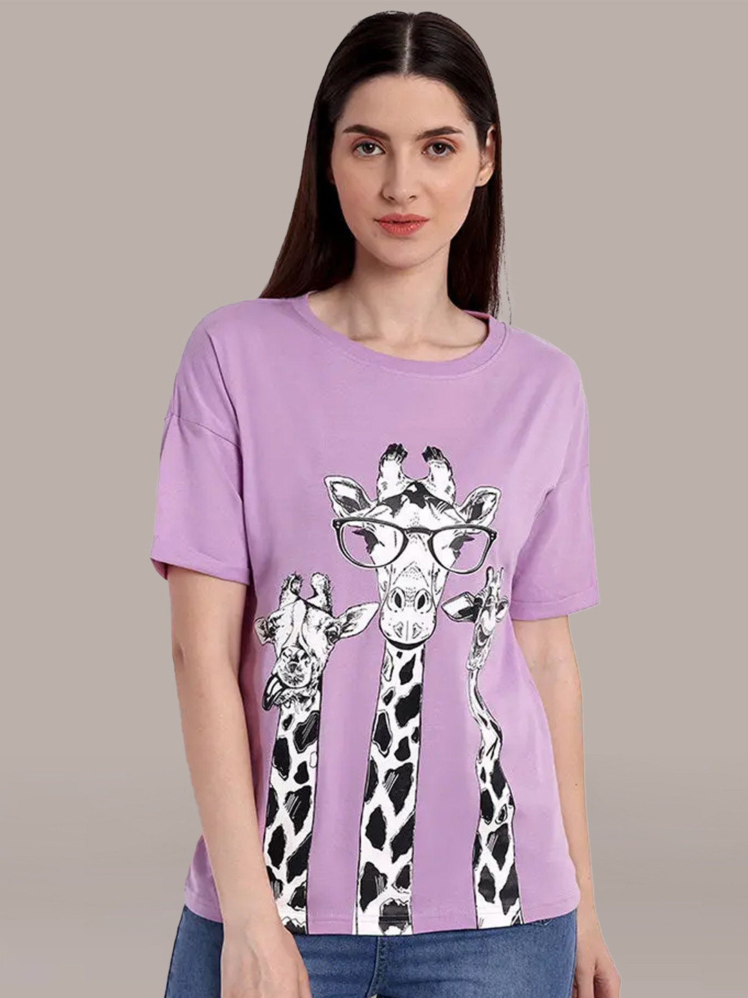 iki chic Women Lavender Printed Raw Edge T-shirt