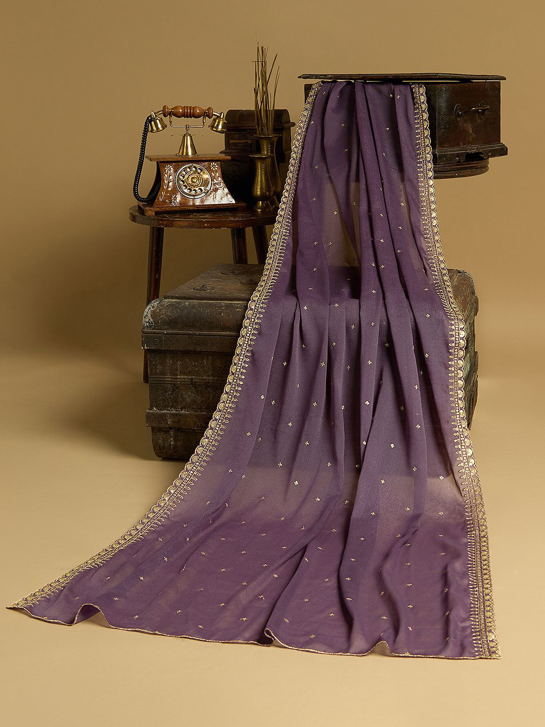 Globus Ethnic Motifs Embroidered Sequinned Silk Dupatta