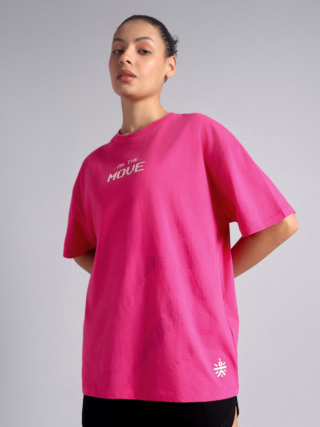 CULT Women Pink On The Move Graphic Oversized Fit T-shirt