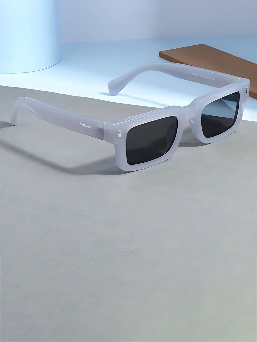 First Lens Unisex Black Lens & Blue Rectangle Sunglasses C10365-Ice