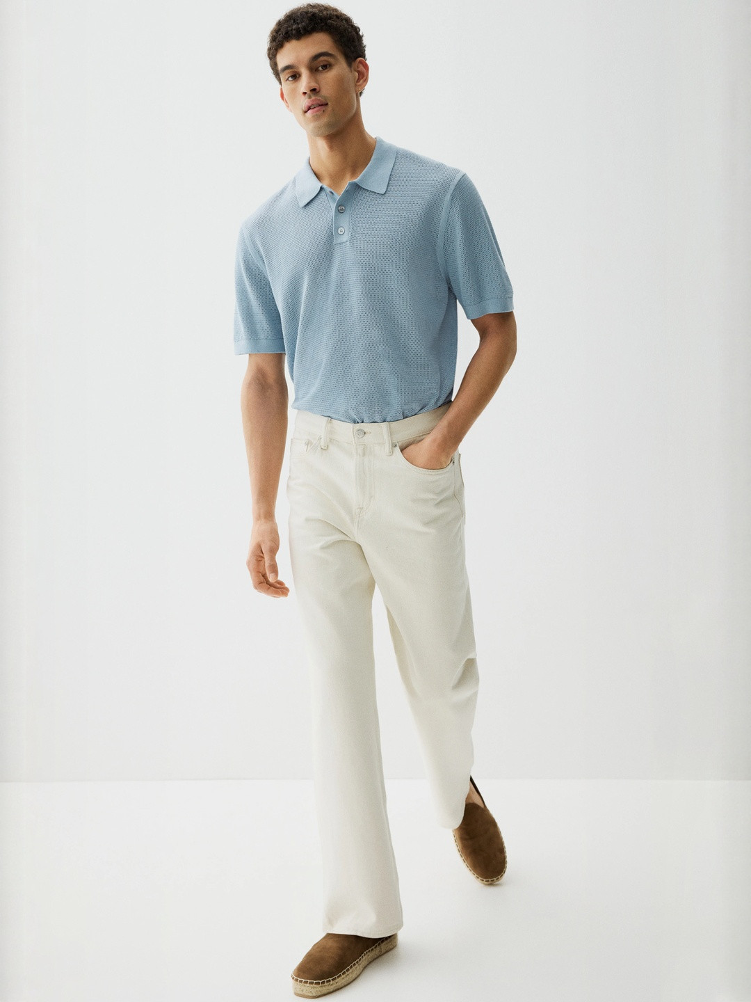 H&M Regular Fit Hole-knit Polo Shirt