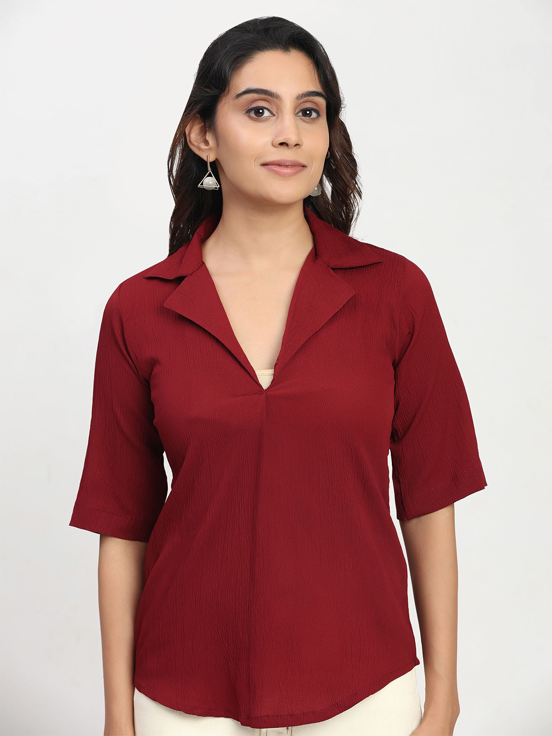 TrendRush Lapel Collar Crepe Top