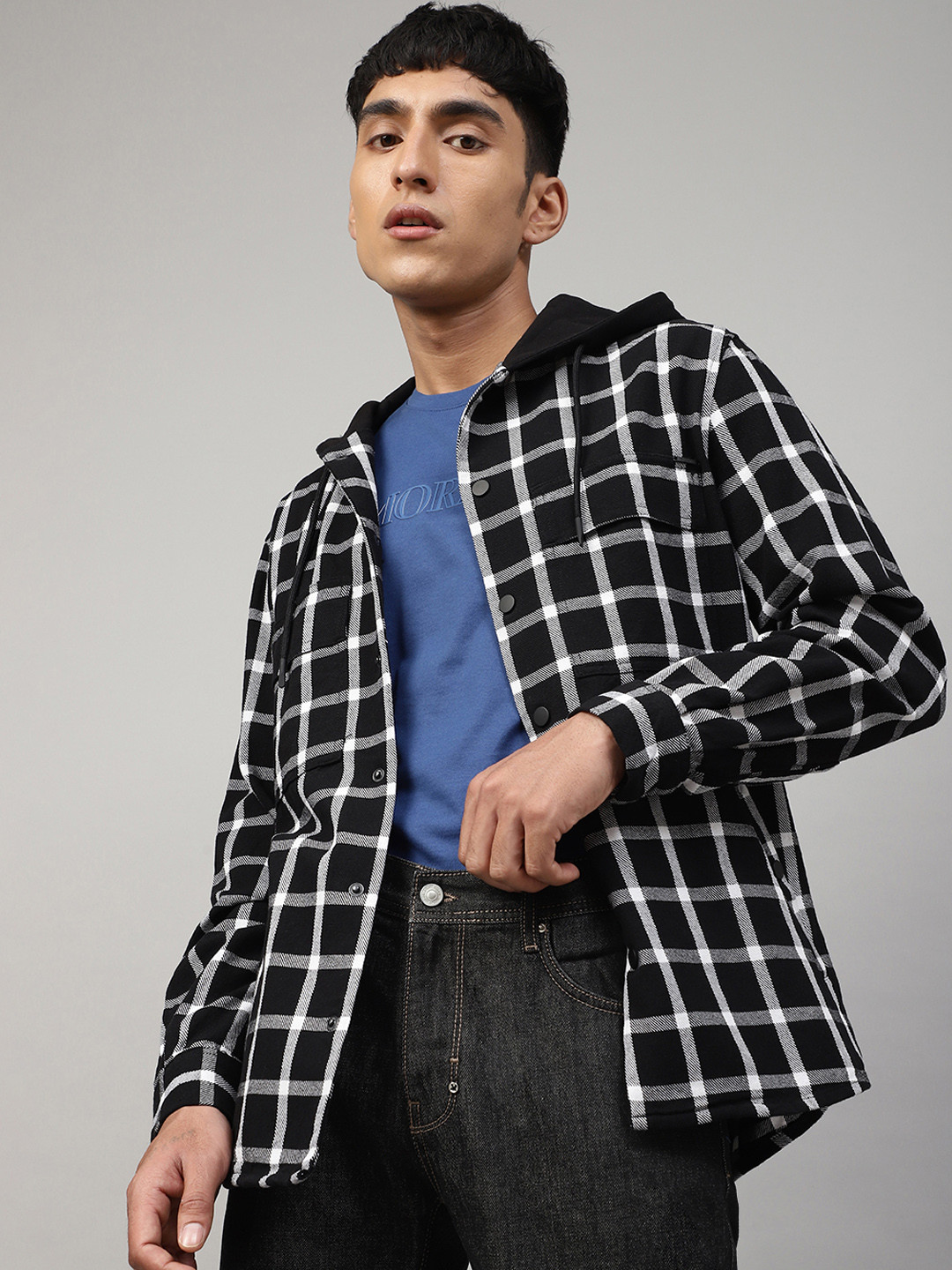 Antony Morato Men Black Shepherd Checks Opaque Casual Shirt