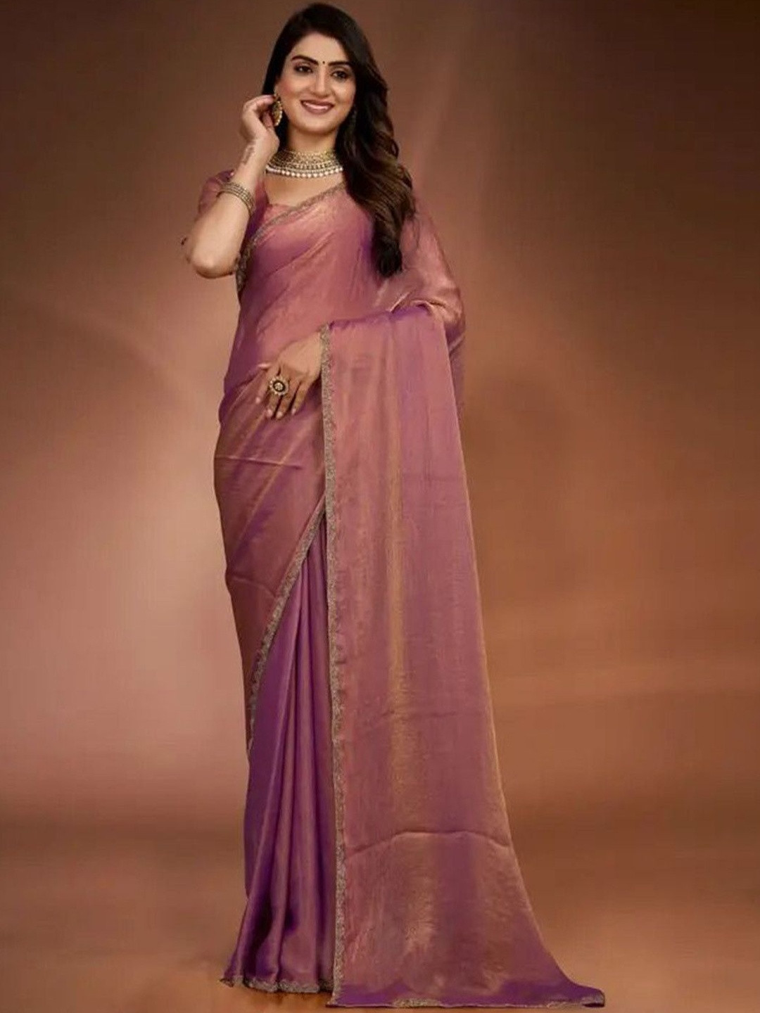 GHAN SALS Women Purple Pure Chiffon Saree