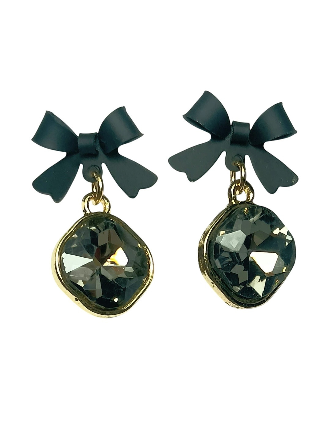 Klean & Care Women Black Bow & Crystal Drop Earrings