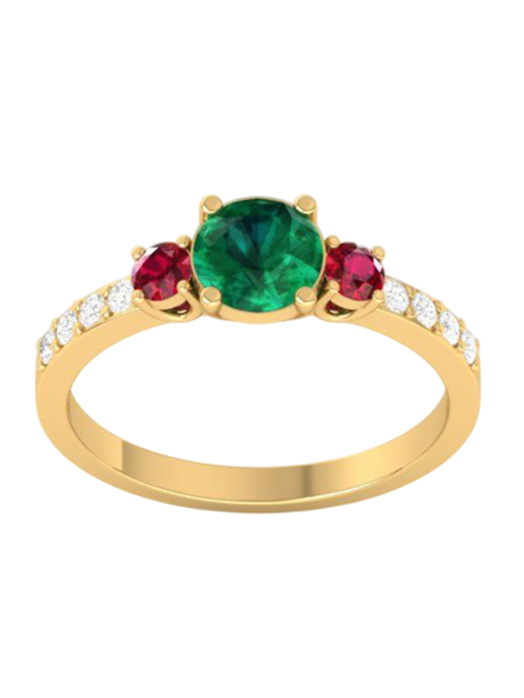 Eddicted 925 Sterling Silver 14K Gold-Plated Emerald & Faux Ruby Studded Finger Ring