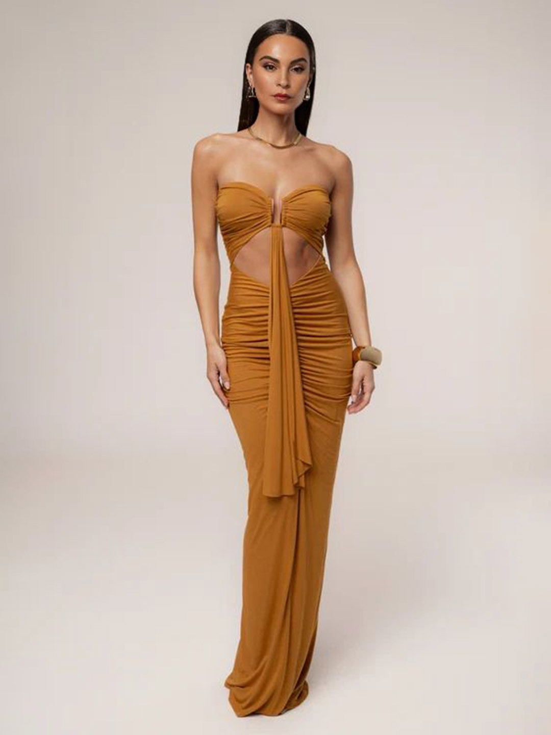 Bee Boe Women Aurora Cutout Bronze Bandeau Maxi Dress
