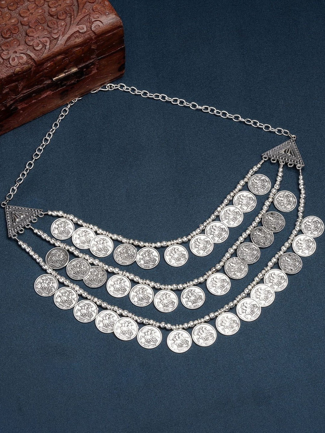 Anouk German Silver 3 Layered Oxidised Necklace
