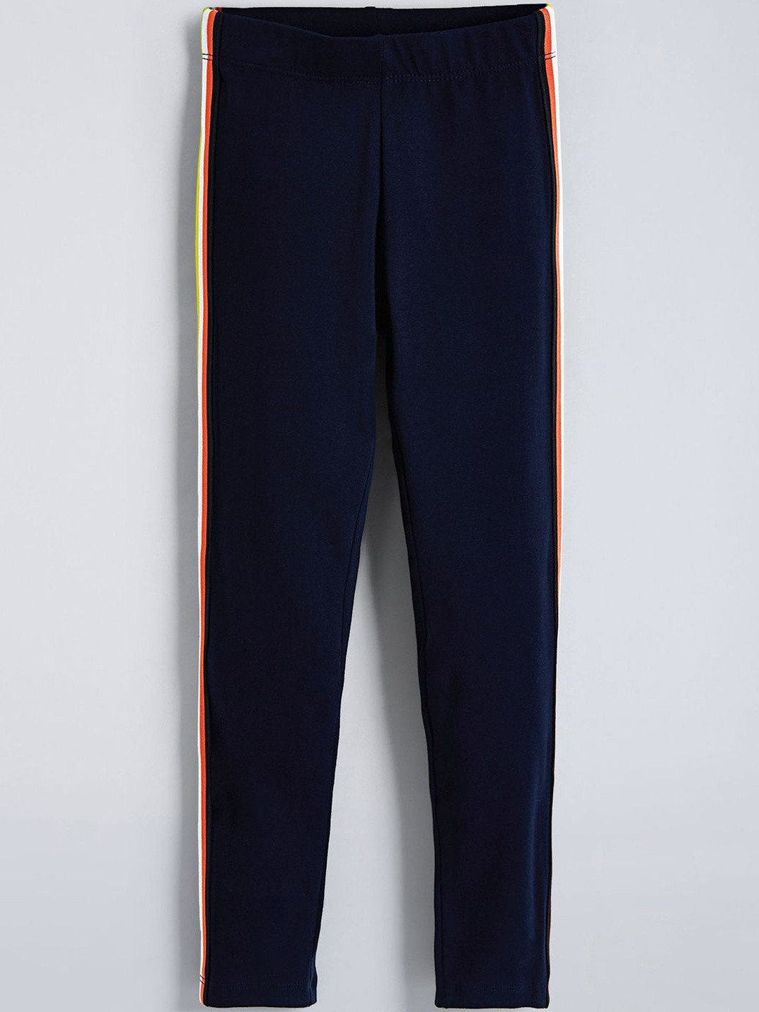 Hopscotch Girls Navy Blue Side Stripe Lycra Blend Stretchy Leggings