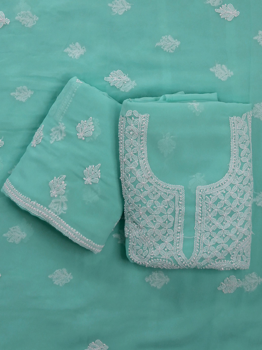 Seva Chikan Hand Embroidered Unstitched Dress Material